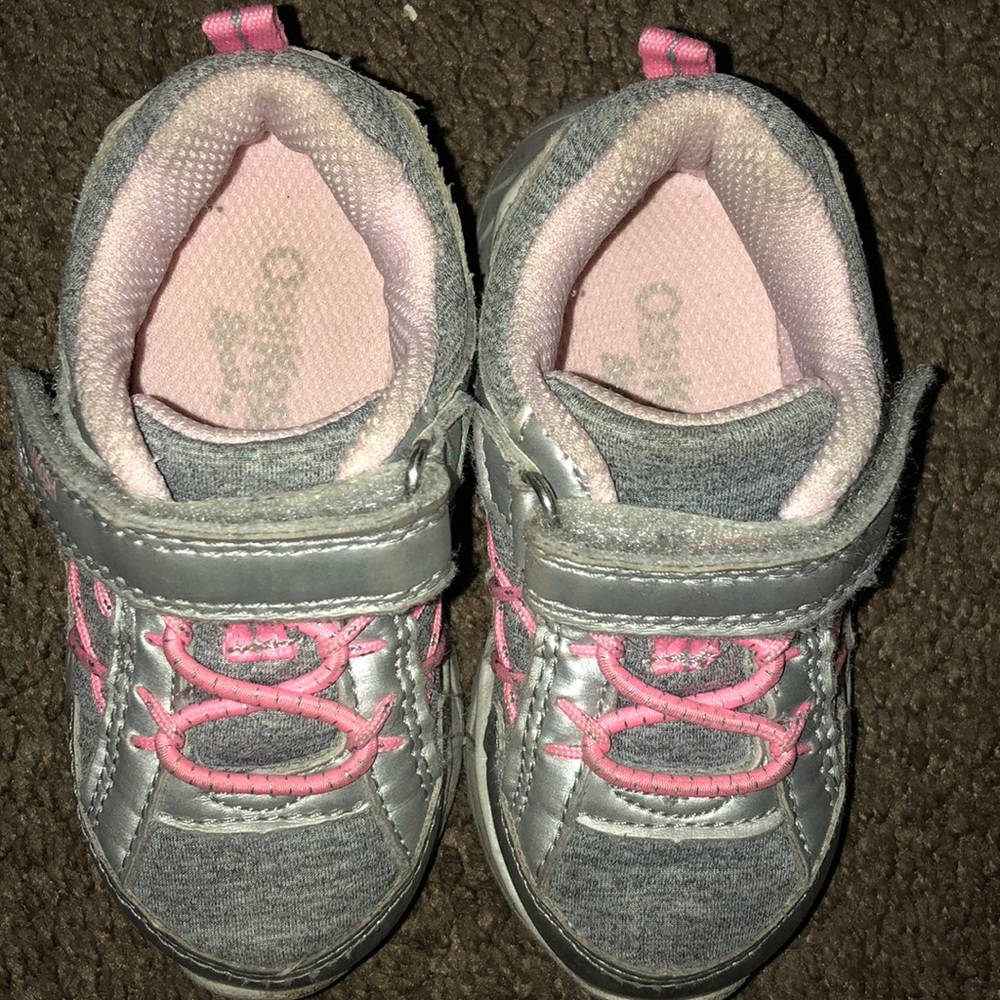 Grey and pink toddler girl tennis shoes